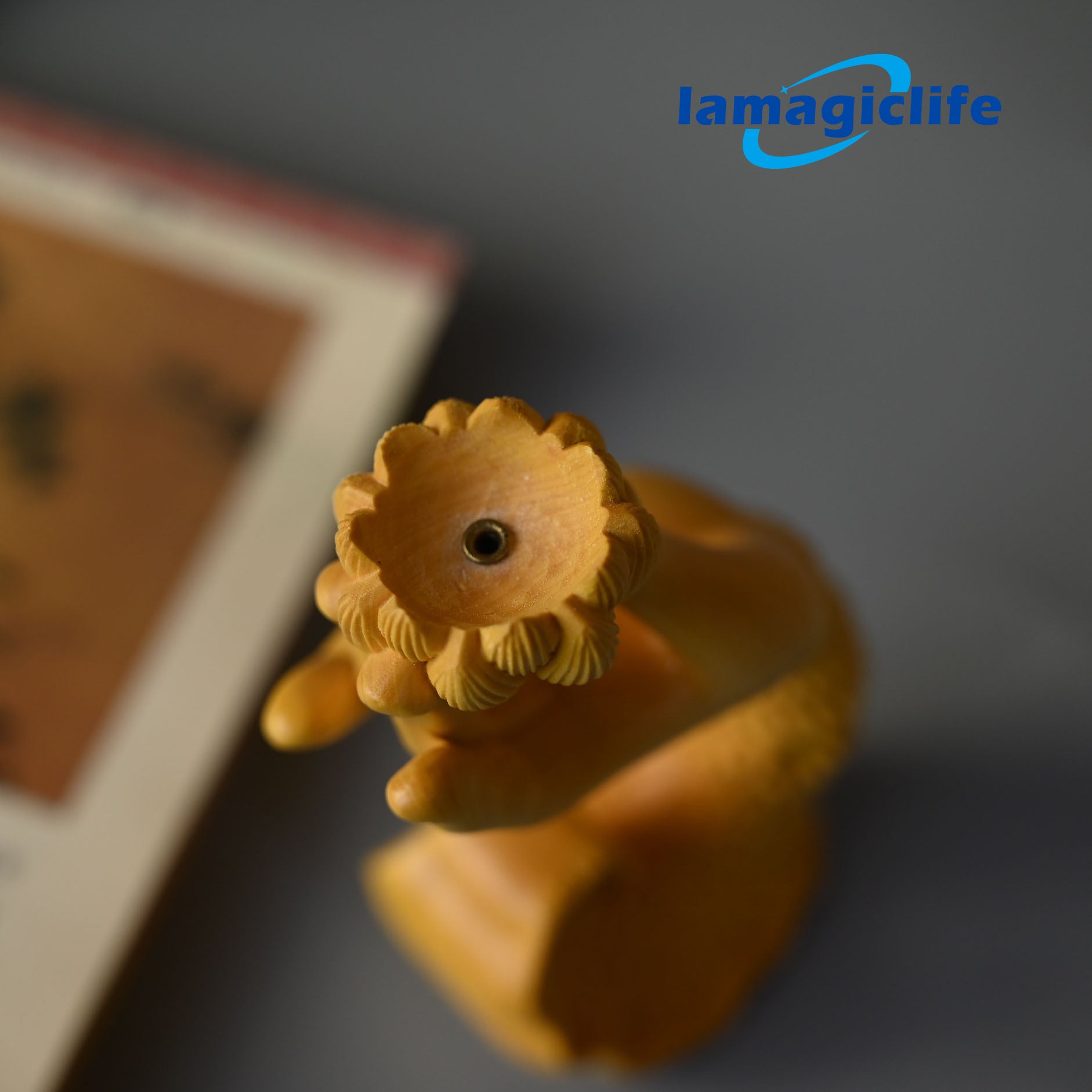 Lamagiclife Artisan Crafted Elegance Handmade Yellow Boxwood Lotus Incense Holder