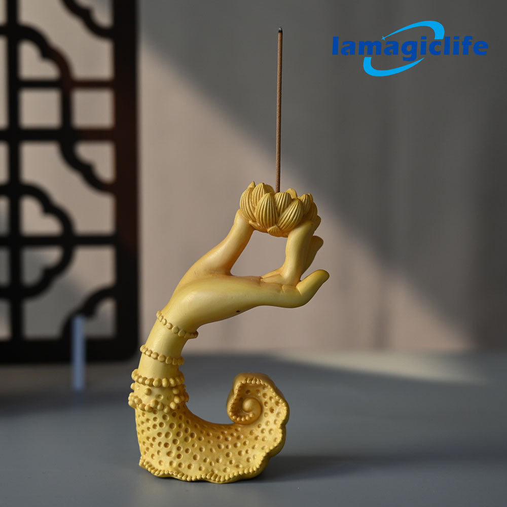 Lamagiclife Artisan Crafted Elegance Handmade Yellow Boxwood Lotus Incense Holder