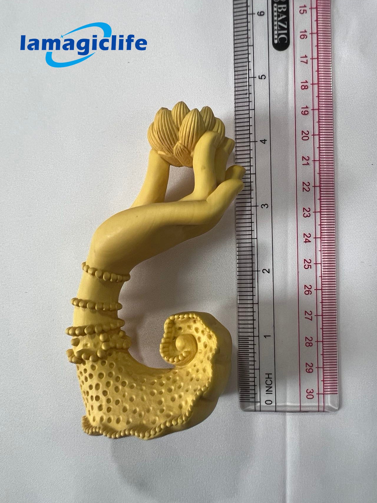 Lamagiclife Artisan Crafted Elegance Handmade Yellow Boxwood Lotus Incense Holder
