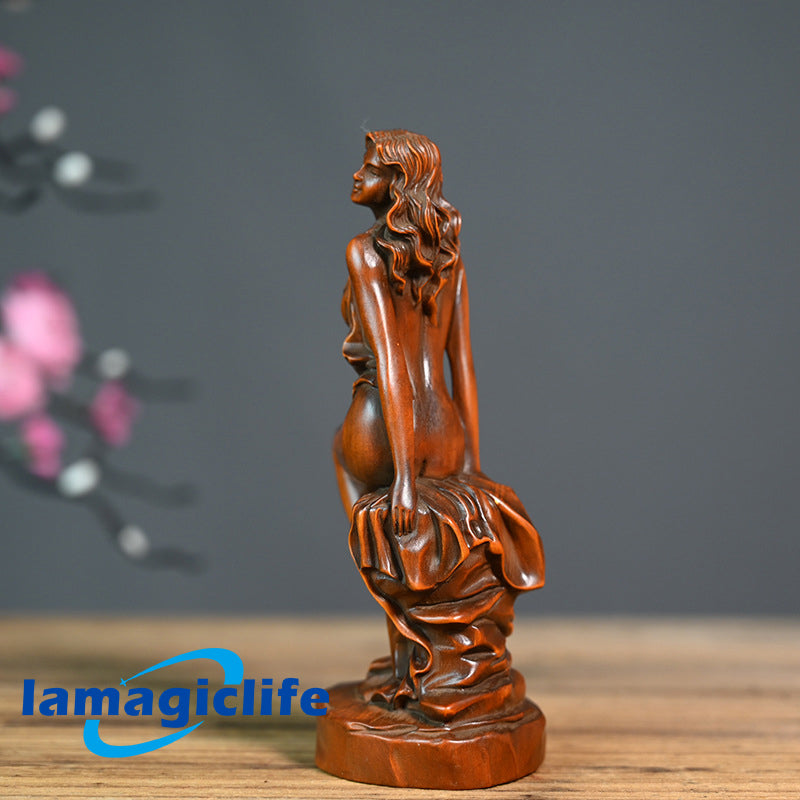 Artisan Lamagiclife Crafted Elegance Antique-Inspired Goddess Sculpture in Pure Handcrafted Yellow Boxwood