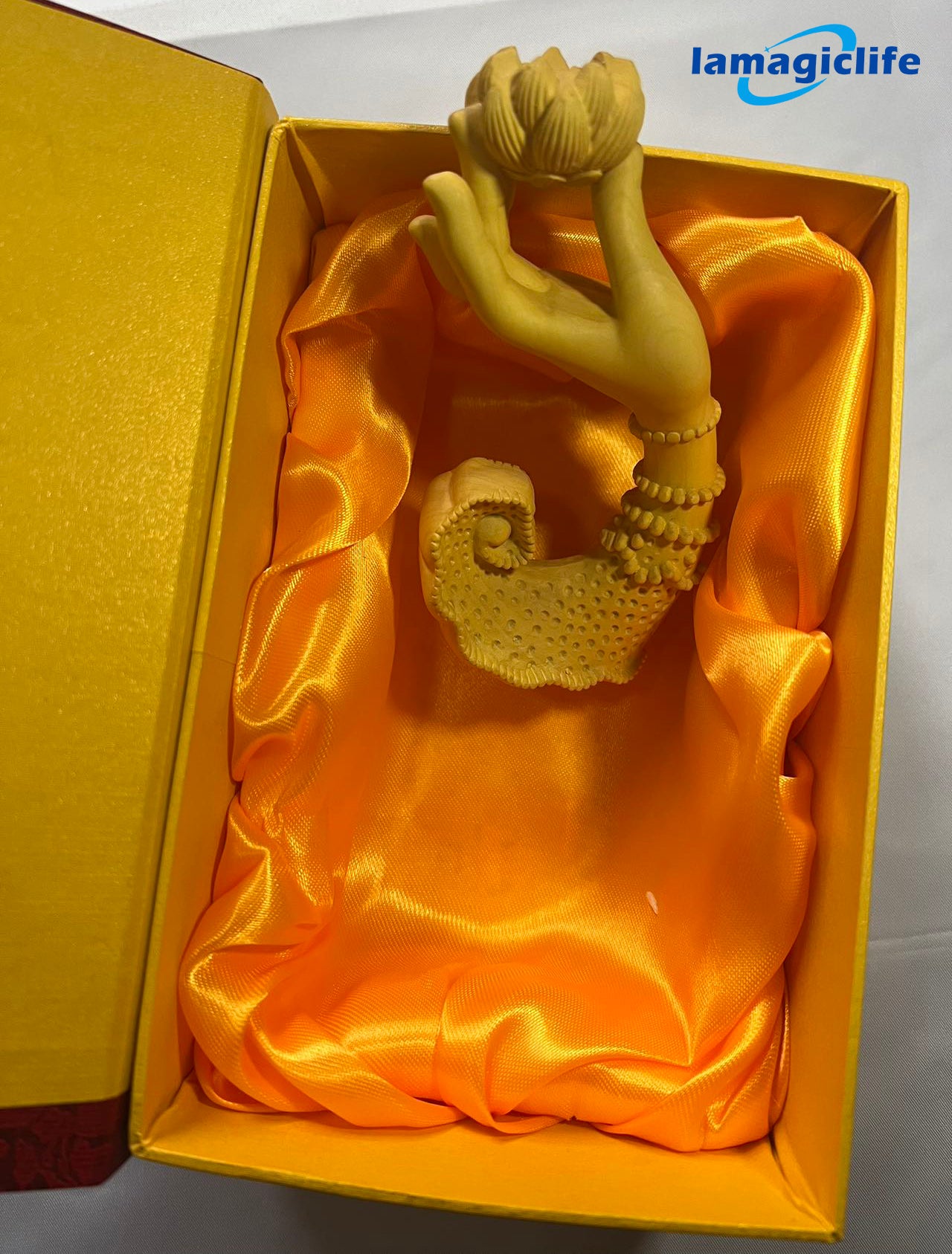 Lamagiclife Artisan Crafted Elegance Handmade Yellow Boxwood Lotus Incense Holder