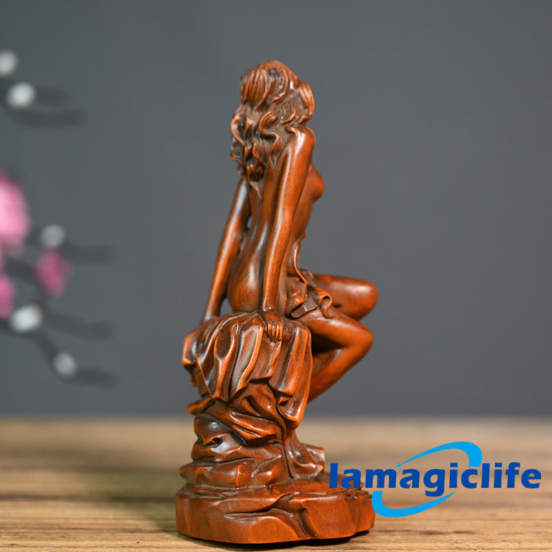 Artisan Lamagiclife Crafted Elegance Antique-Inspired Goddess Sculpture in Pure Handcrafted Yellow Boxwood