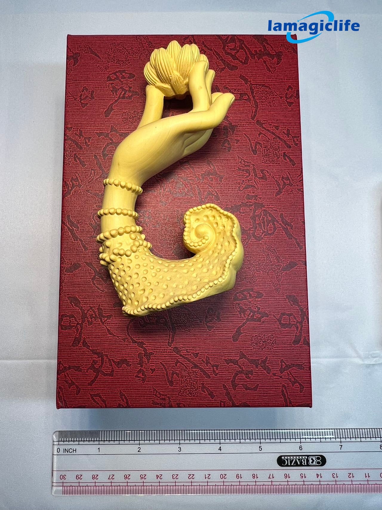 Lamagiclife Artisan Crafted Elegance Handmade Yellow Boxwood Lotus Incense Holder