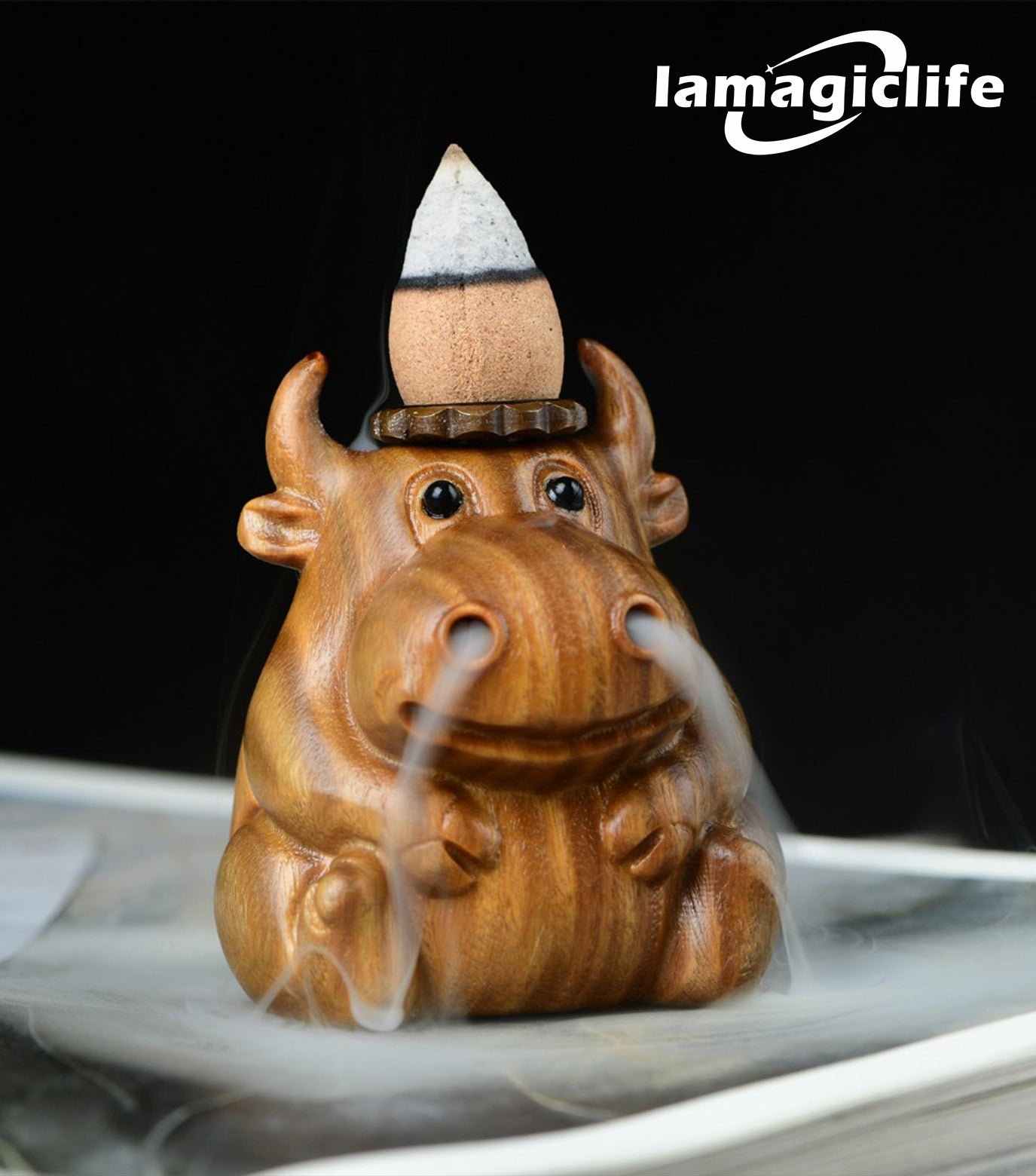 Lamagiclife Green Sandalwood Little Calf Handcrafted Natural Wood Home Decor Toy