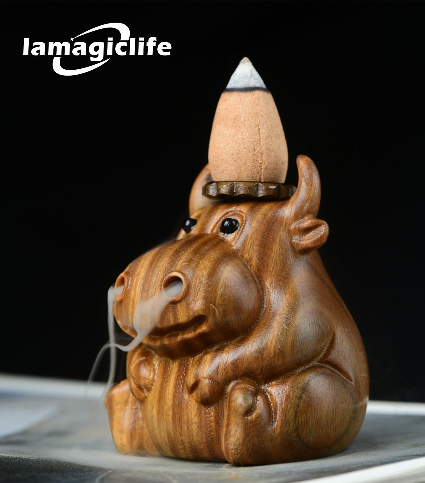 Lamagiclife Green Sandalwood Little Calf Handcrafted Natural Wood Home Decor Toy