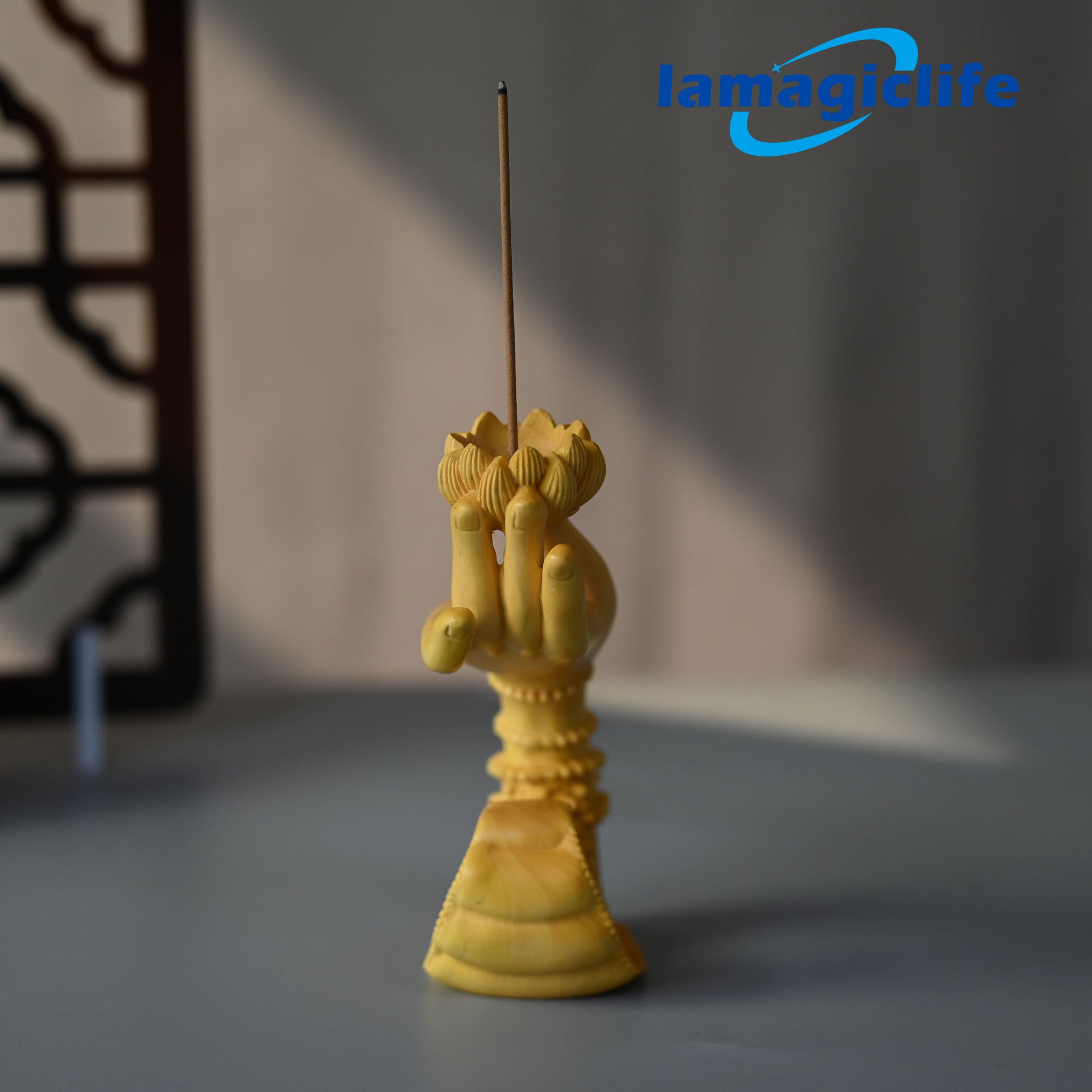 Lamagiclife Artisan Crafted Elegance Handmade Yellow Boxwood Lotus Incense Holder