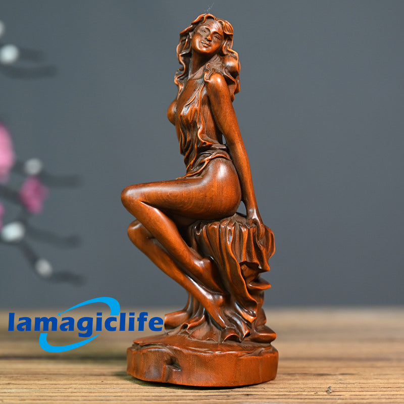 Artisan Lamagiclife Crafted Elegance Antique-Inspired Goddess Sculpture in Pure Handcrafted Yellow Boxwood