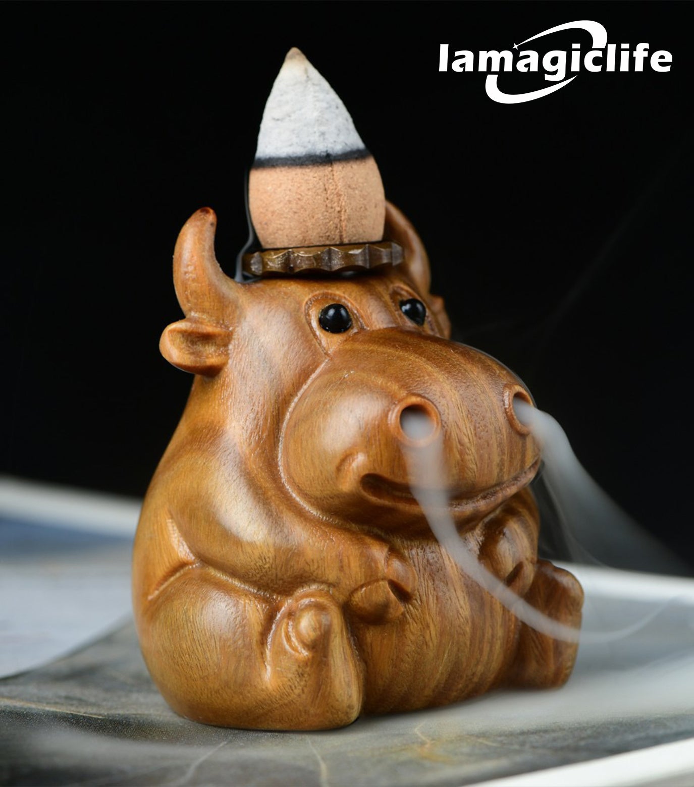 Lamagiclife Green Sandalwood Little Calf Handcrafted Natural Wood Home Decor Toy