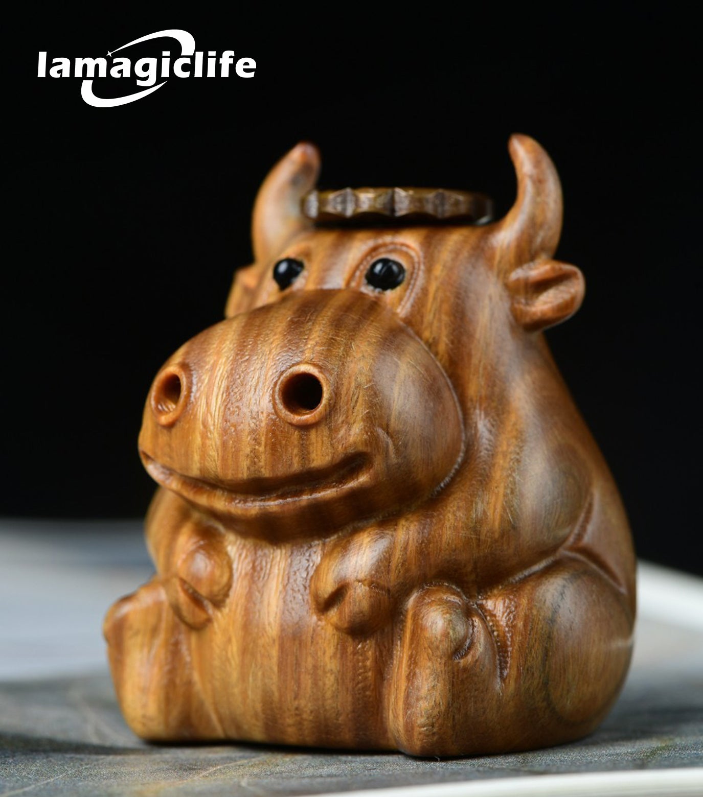 Lamagiclife Green Sandalwood Little Calf Handcrafted Natural Wood Home Decor Toy